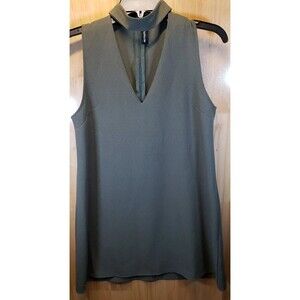 PrettyLittleThing Olive Green Sleeveless Top Women’s UK 8 Zip Neck High Collar